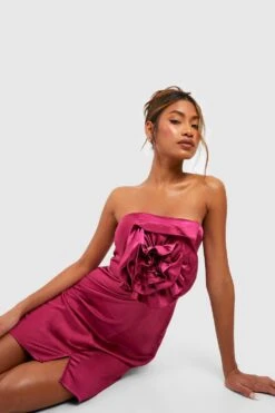 Bandeau-Minikleid Aus Satin Mit 3D Rose -Stil Formen Verkäufe gzz46694 magenta xl 2