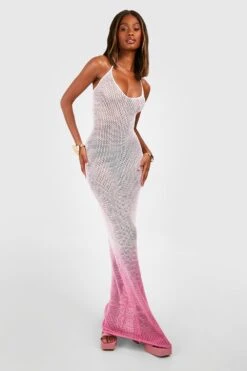 Gehäkeltes Neckholder-Maxikleid Mit Farbverlauf