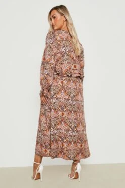 Plus Paisley-Print Rüschen Midikleid Mit Tiefem Ausschnitt -Stil Formen Verkäufe gzz46903 brown xl 1