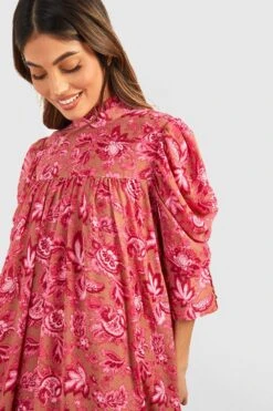 Smokkleid Mit Puffärmeln Und Rüschenkragen -Stil Formen Verkäufe gzz47016 pink xl 3