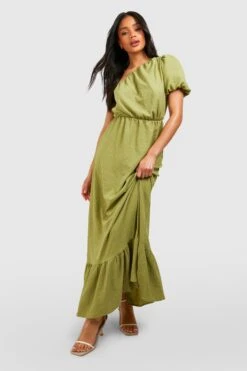 Einärmliges Strukturiertes Maxikleid -Stil Formen Verkäufe gzz47177 olive xl 2