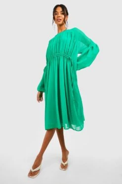 Chiffon-Midikleid Mit Gerafftem Kragen -Stil Formen Verkäufe gzz47224 green xl 2