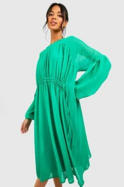 Chiffon-Midikleid Mit Gerafftem Kragen -Stil Formen Verkäufe gzz47224 green xl 3