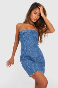 Bandeau Korsett-Kleid Aus Denim