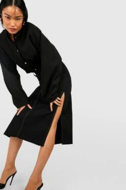 Denim-Midirock Mit Seitenschlitz Und Kontrast-Naht -Stil Formen Verkäufe gzz47712 black xl 2