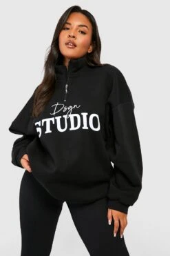 Plus Sweatshirt Mit Dsgn Studio-Schriftzug Und Halbem Reißverschluss