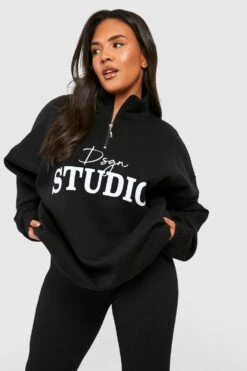 Plus Sweatshirt Mit Dsgn Studio-Schriftzug Und Halbem Reißverschluss -Stil Formen Verkäufe gzz47789 black xl 2