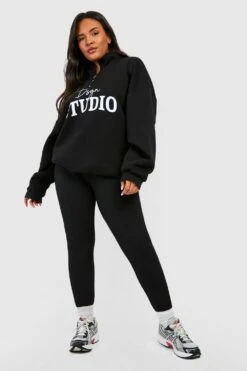 Plus Sweatshirt Mit Dsgn Studio-Schriftzug Und Halbem Reißverschluss -Stil Formen Verkäufe gzz47789 black xl 3