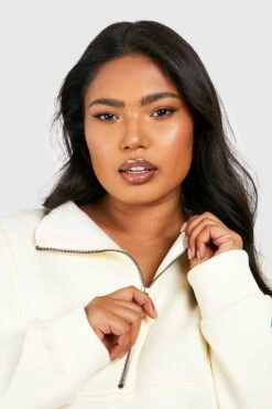 Plus Sweatshirt Mit Halbem Reißverschluss Und Naht-Detail 9 Plus Sweatshirt Mit Halbem Reißverschluss Und Naht-Detail -Stil Formen Verkäufe gzz47795 ecru xl 3