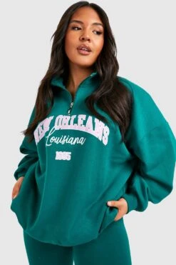 Plus Oversize Sweatshirt Mit Halbem Reißverschluss & Leggings -Stil Formen Verkäufe gzz47837 forest xl 2