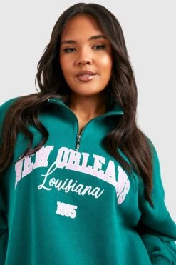 Plus Oversize Sweatshirt Mit Halbem Reißverschluss & Leggings -Stil Formen Verkäufe gzz47837 forest xl 3