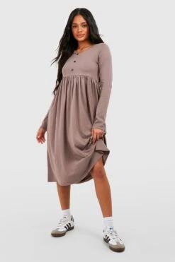 Langärmliges Midikleid Aus Baumwollmischung 8 Langärmliges Midikleid Aus Baumwollmischung -Stil Formen Verkäufe gzz47984 mocha xl 2