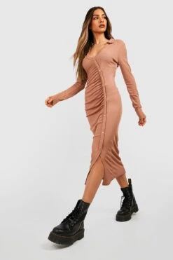 Geripptes Midikleid Mit Knopfleiste -Stil Formen Verkäufe gzz48029 camel xl 2