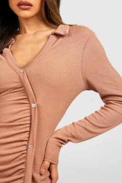 Geripptes Midikleid Mit Knopfleiste -Stil Formen Verkäufe gzz48029 camel xl 3