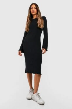 Geripptes Midikleid Mit Weiten Ärmeln -Stil Formen Verkäufe gzz48104 black xl 2