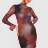 Hochgeschlossenes Gemustertes Mesh Bodycon-Kleid