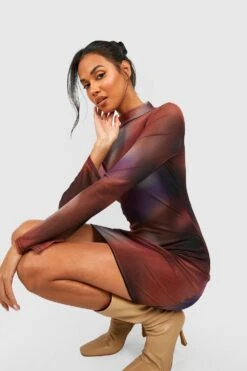 Hochgeschlossenes Gemustertes Mesh Bodycon-Kleid -Stil Formen Verkäufe gzz48110 multi xl 3