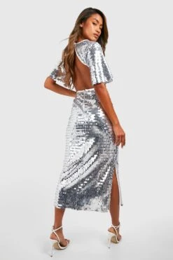 Rückenfreies Pailletten-Midikleid -Stil Formen Verkäufe gzz48376 silver xl 2