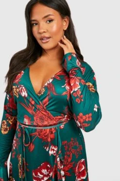 Plus Florales Rüschen-Wickelkleid -Stil Formen Verkäufe gzz48415 green xl 2