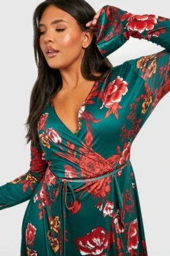 Plus Florales Rüschen-Wickelkleid -Stil Formen Verkäufe gzz48415 green xl 3