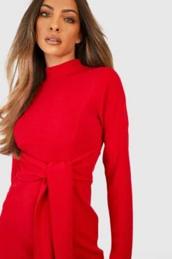 Hochgeschlossenes Minikleid Mit Gürtel 9 Hochgeschlossenes Minikleid Mit Gürtel -Stil Formen Verkäufe gzz48666 red xl 3