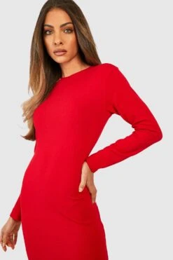 Langärmliges Basic Midikleid Mit Langen Ärmeln 8 Langärmliges Basic Midikleid Mit Langen Ärmeln -Stil Formen Verkäufe gzz48668 red xl 2