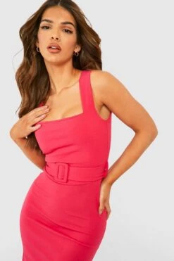 Midikleid Mit Geradem Ausschnitt Und Gürtel -Stil Formen Verkäufe gzz48671 hot20pink xl 3