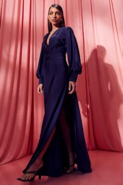 Maxi-Brautjungfernkleid Aus Satin Mit Twist -Stil Formen Verkäufe gzz48853 navy xl 2