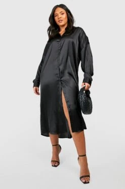 Plus Midi-Hemdkleid Aus Satin