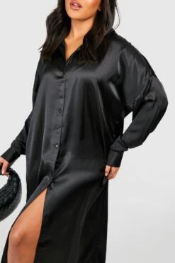 Plus Midi-Hemdkleid Aus Satin -Stil Formen Verkäufe gzz48938 black xl 3