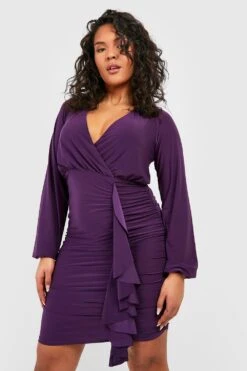 Plus Wickel Bodycon-Kleid Mit Rüschen