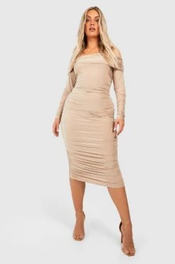 Plus Bardot-Midikleid Mit Mesh-Ärmeln