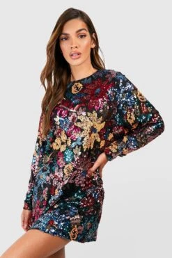 Florales Premium Pailletten-Kleid