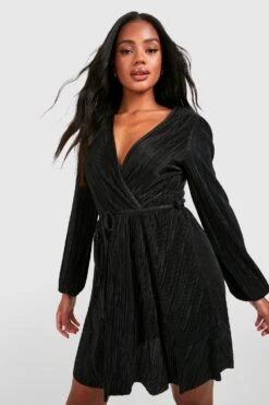 Plissee Skaterkleid Mit Blousonärmeln Und Gürtel