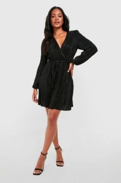 Plissee Skaterkleid Mit Blousonärmeln Und Gürtel -Stil Formen Verkäufe gzz49372 black xl 2