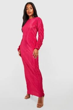 Plissee-Maxikleid Mit Gerafften Ärmeln -Stil Formen Verkäufe gzz49375 hot20pink xl 2