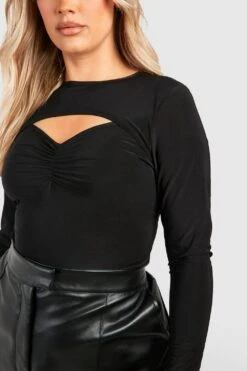 Plus Oberteil Mit Gerafftem Detail Und Keyhole-Ausschnitt -Stil Formen Verkäufe gzz49467 black xl 3