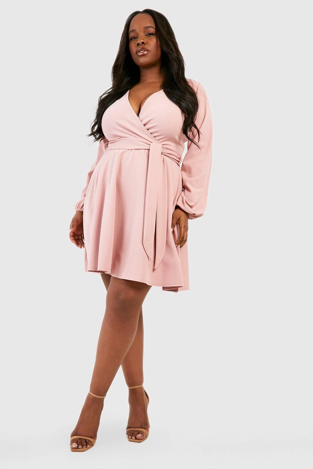 Plus Wickel-Skaterkleid Mit Bindegürtel 3 Plus Wickel-Skaterkleid Mit Bindegürtel