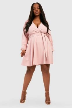 Plus Wickel-Skaterkleid Mit Bindegürtel 8 Plus Wickel-Skaterkleid Mit Bindegürtel -Stil Formen Verkäufe gzz49742 blush xl 2