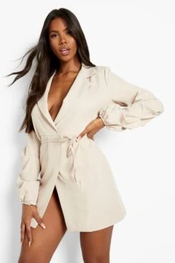 Wickel-Blazerkleid Mit Gerafften Ärmeln 9 Wickel-Blazerkleid Mit Gerafften Ärmeln -Stil Formen Verkäufe gzz49841 sand xl 3