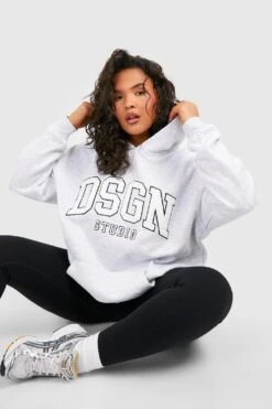 Plus Oversize Hoodie Mit Dsgn Slogan Frottee-Applikation