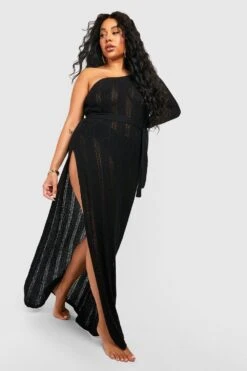 Plus Einärmliges Gehäkeltes Strandkleid