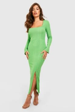 Geripptes Midikleid Mit Weiten Ärmeln