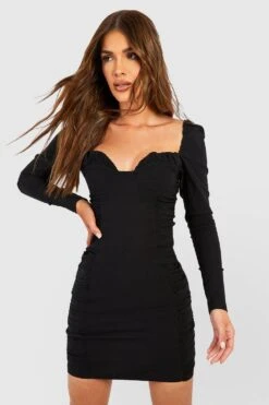 Gerafftes Minikleid Mit Puffärmeln