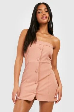 Jersey Bandeau-Minikleid Aus Crepestoff Mit Knopfleiste