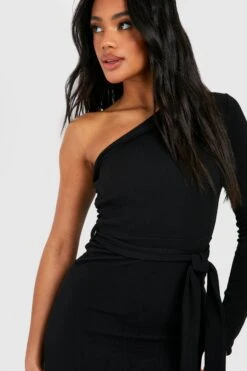 Einärmliges Jersey-Midikleid Aus Crepestoff Mit Gürtel -Stil Formen Verkäufe gzz50486 black xl 3