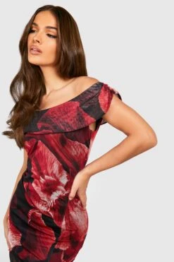 Bardot-Midikleid Aus Mesh Mit Geteiltem Saum Und Print -Stil Formen Verkäufe gzz50603 black xl 3