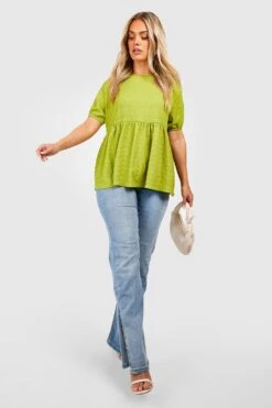 Plus Kurzärmliges Strukturiertes Kitteloberteil -Stil Formen Verkäufe gzz50752 lime xl 2