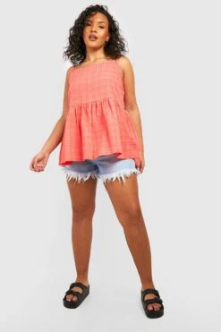 Plus Gingham Trägertop Mit Geradem Ausschnitt -Stil Formen Verkäufe gzz50762 coral xl 2