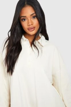 Super Oversize Sweatshirt-Kleid Mit Kragen Und Knopfleiste -Stil Formen Verkäufe gzz50782 stone xl 3